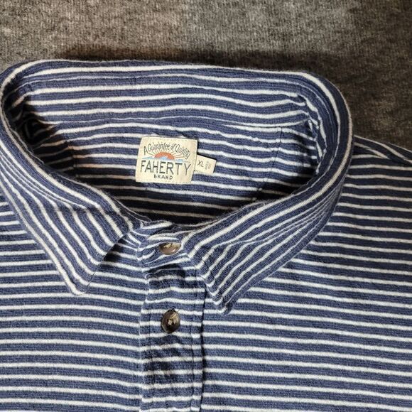 Men's Striped Polo Shirt - BlueFaherty Polo Shirt Men's Size XL Long Sleeve - Picture 3 of 8